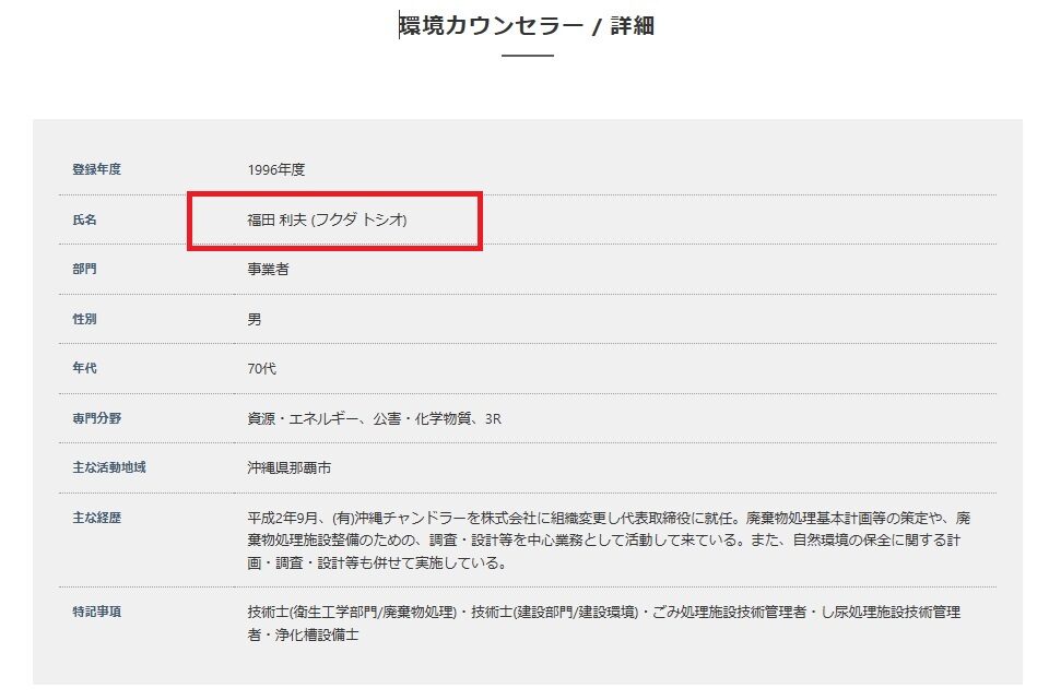 福田萌子の父親・福田利夫の環境カウンセラープロフィール