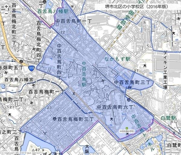 中百舌鳥中学の校区