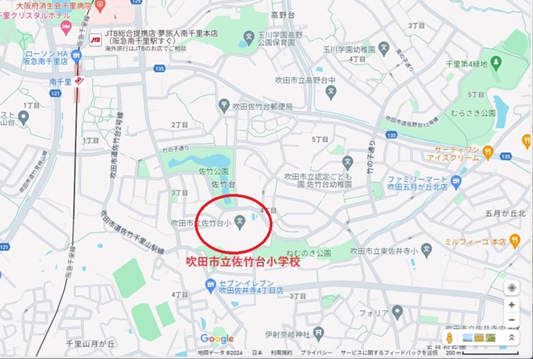 板野友美_実家_吹田市立佐竹台小学校界隈マップ