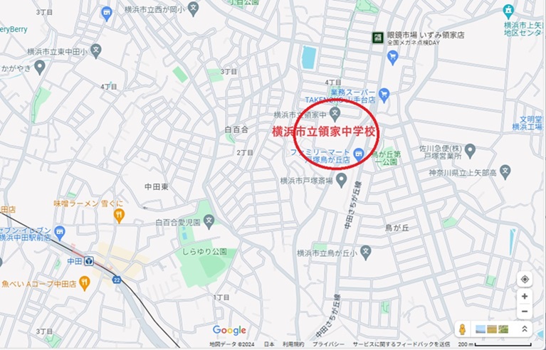 板野友美_実家_横浜市立領家中学校界隈のマップ