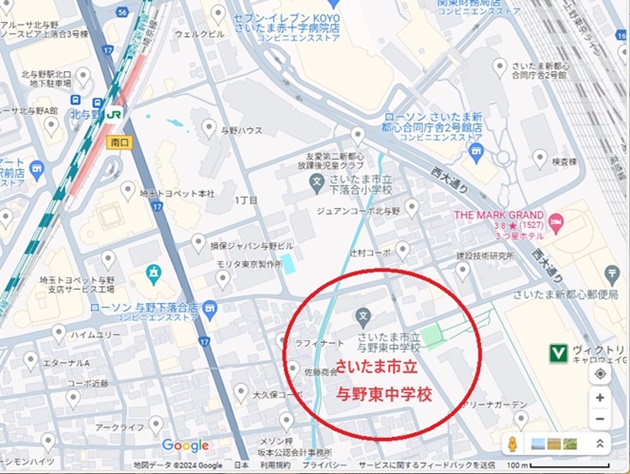 宮崎早織の実家_さいたま市立与野東中学校界隈のマップ